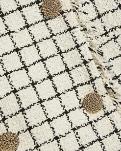 Cream Boucle Short Sleeve Check Mini Dress