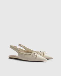 Cream Bow Slingback Pumps
