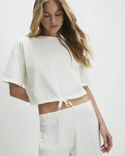 Cream Bubble Hem Jersey Loungewear Set