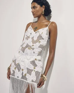 Cream Butterfly Embellished Tassel Maxi Dress