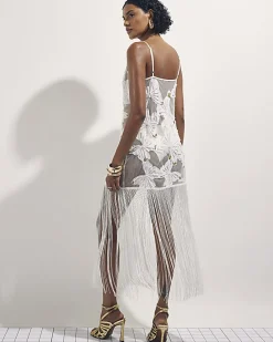 Cream Butterfly Embellished Tassel Maxi Dress