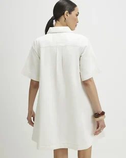 Cream Button Through Denim Dress