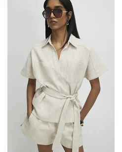 Cream Collared Belted Top