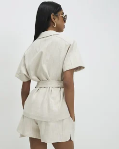 Cream Collared Belted Top