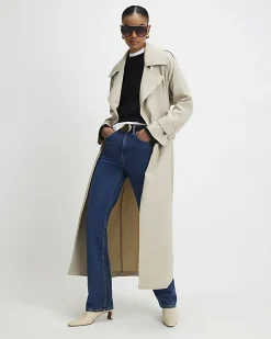 Cream Collared Long Sleeve Trench Coat