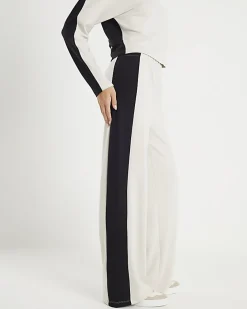 Cream Colour Block Wide Leg Trousers