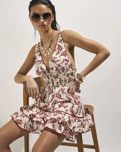Cream Coral Print Mini Dress