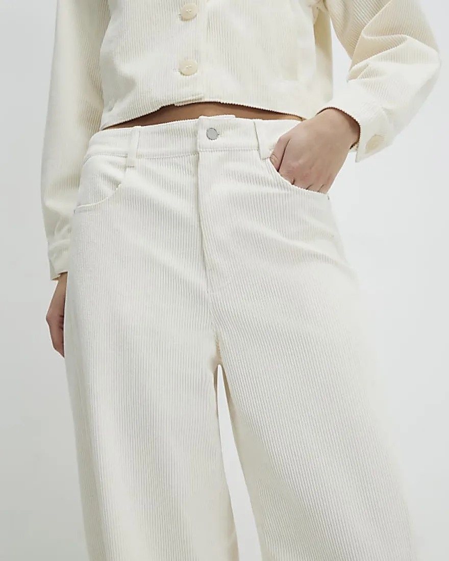 Cream Corduroy Barrel Leg Trousers