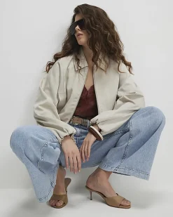 Cream Cotton Blend Harrington Jacket