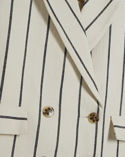 Cream Cotton Long Sleeve Striped Blazer