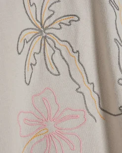 Cream Cotton Neon Palm Cutwork T-Shirt