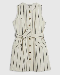 Cream Cotton Striped Tie Waist Mini Dress