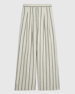Cream Cotton Striped Wide Leg Trousers