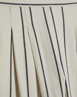Cream Cotton Striped Wide Leg Trousers
