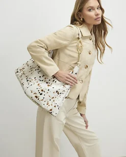Cream Cow Print Hair on Leather Slouch Bag