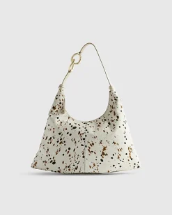 Cream Cow Print Hair on Leather Slouch Bag