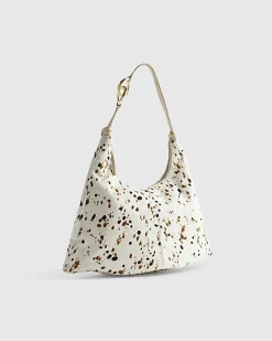 Cream Cow Print Hair on Leather Slouch Bag
