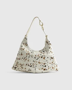 Cream Cow Print Hair on Leather Slouch Bag
