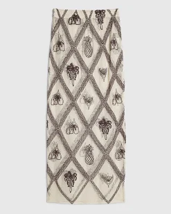 Cream Crochet Embroidered Beach Maxi Skirt