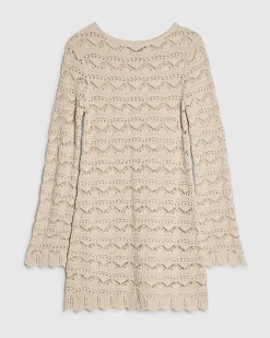 Cream Crochet Knit Boat Neck Mini Dress