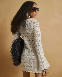 Cream Crochet Knit Boat Neck Mini Dress