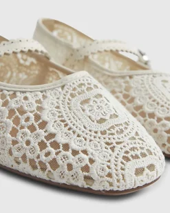 Cream Crochet Strapped Ballet Pumps