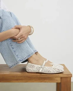 Cream Crochet Strapped Ballet Pumps