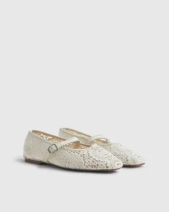 Cream Crochet Strapped Ballet Pumps