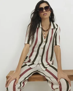 Cream Crochet Stripe Shirt