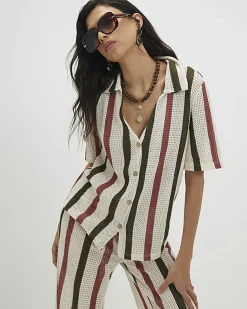 Cream Crochet Stripe Shirt