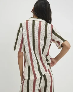 Cream Crochet Stripe Shirt