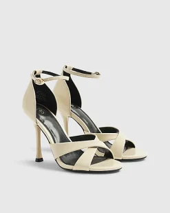 Cream Cross Over Strap Heeled Sandals