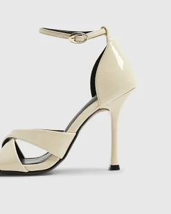 Cream Cross Over Strap Heeled Sandals