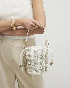 Cream 3D Floral Cut Out Bucket Bag