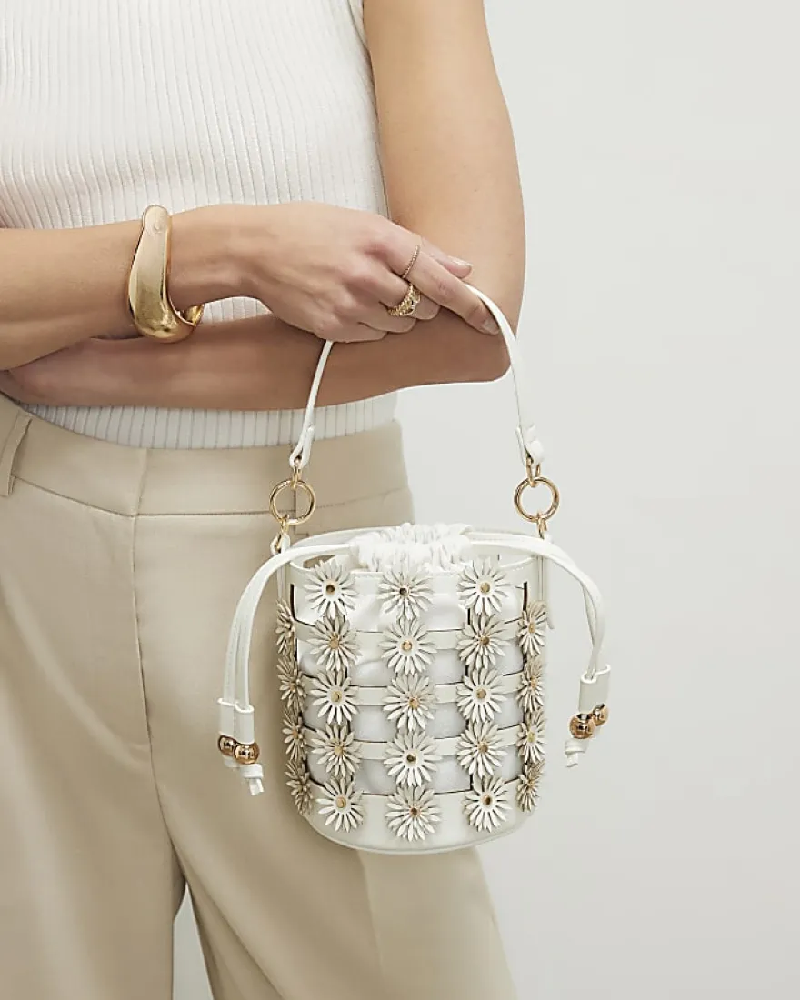 Cream 3D Floral Cut Out Bucket Bag