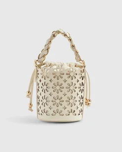 Cream 3D Floral Laser Cut Bucket Bag
