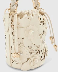 Cream 3D Floral Laser Cut Bucket Bag