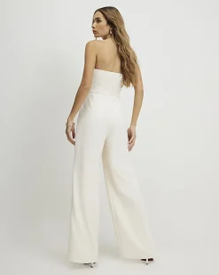 Cream 3D Flower Bandeau Jumpsuit