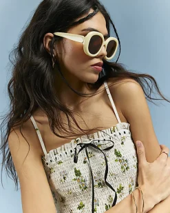Cream Daisy Print Shirred Cami Top