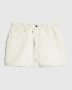 Cream Denim Elasticated A Line Shorts