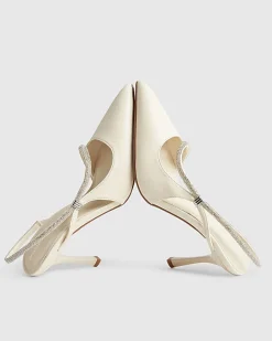 Cream Diamante Slingback Court Heels