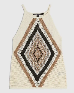 Cream Diamond Halter Neck Knit Top