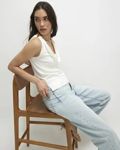 Cream Drape Neck Knitted Vest