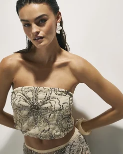 Cream Embellished Bandeau Beach Cami Top
