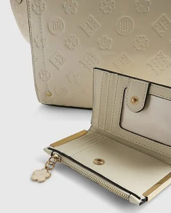Cream Embossed Monogram Messenger Bag Bundle