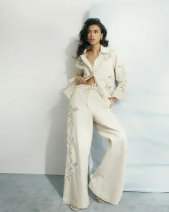 Cream Embroidered Boxy Denim Shirt