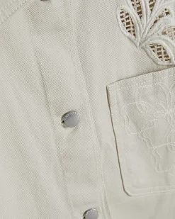 Cream Embroidered Boxy Denim Shirt