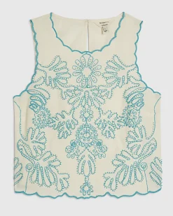 Cream Embroidered Tank Top