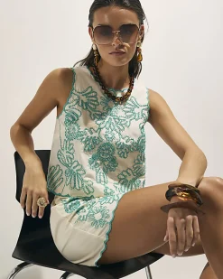 Cream Embroidered Tank Top