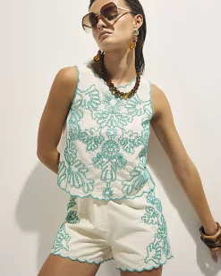 Cream Embroidered Tank Top